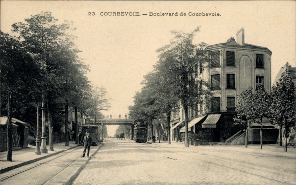 Postcard Courbevoie Hauts de Seine, Boulevard de street view, building