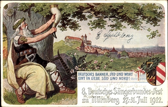 Postal stationery artist PC Bankel, Nuremberg in Middle Franconia, 8th German Singers&#39; Festival 1912