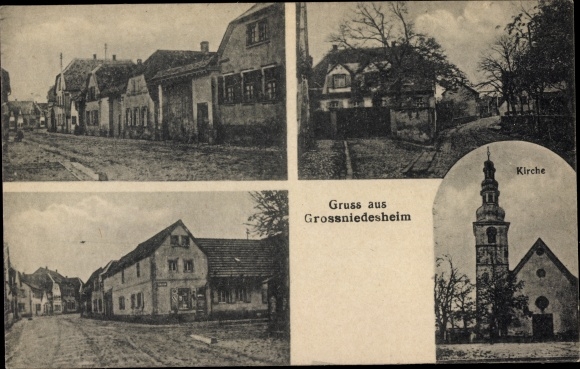 Ansichtkaart Großniedesheim Rijnland-Palts, kerk, stadsgezichten