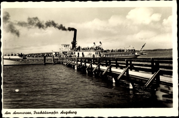 Postcard Ammersee, magnificent steamer Augsburg, landing stage