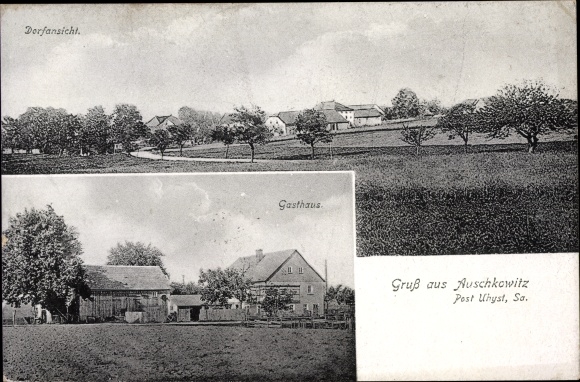 PC Auschkowitz Burkau Saxony, view of the village, inn