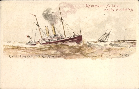 Postal stationery artist Chromo-Litho Belgium, ferry Princesse Clementine, line Ostend Dover