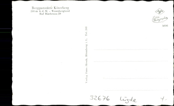 Postcard Lügde in the Weserbergland, mountain inn Köterberg