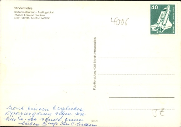 Postcard Erkrath in North Rhine-Westphalia, to the Stindermühle, garden restaurant, exterior views