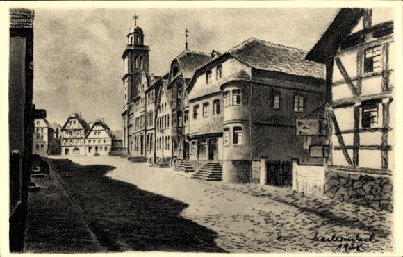 Artist Postcard Winkel, Karl, Lauterbach an der Lauter Hesse, market square