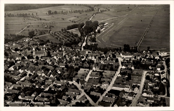 Postcard Iffezheim am Rhein, aerial photograph