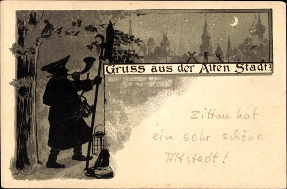 Litho Gruß aus der Alten Stadt, Nachtwächter