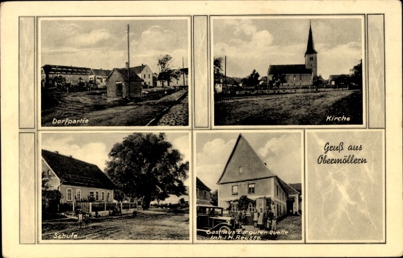 Ak Obermöllern Lanitz Hassel Tal in Sachsen Anhalt, Gasthaus zur guten Quelle, Kirche