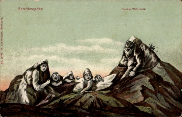 Artist Postcard Berchtesgaden in Upper Bavaria, Watzmann family, mountain faces