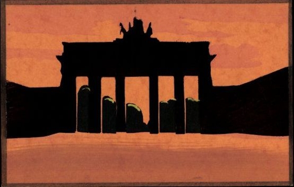 Set of 6 hand-painted PCs of Berlin Mitte / Tiergarten, Reichstag, Brandenburg Gate