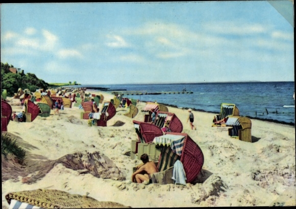 Postcard Schwarzer Busch Island Poel Mecklenburg, beach, bathers, beach chairs