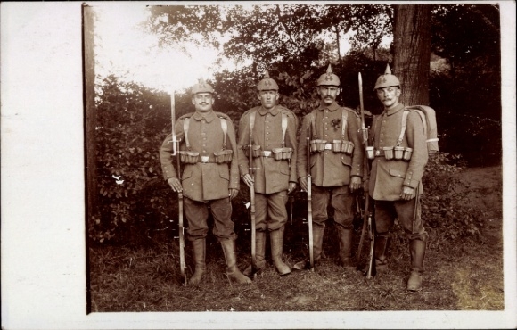 Photo Postcard German soldiers in uniforms, Pickelhaube, Imperial era