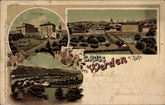 Chromo-Litho Werden Essen in the Ruhr area, general view, Villa