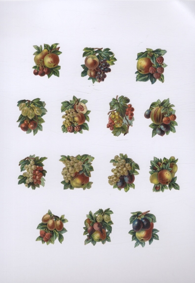 14 Oblaten Trauben, Beeren, Kirschen, Äpfel, Birnen, je ca. 4 x 3,5 cm