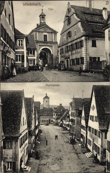 Ak Windsbach in Mittelfranken, Straßenpartie mit Tor, Gasthaus Georg Däffner, Anwohner, Marktplatz
