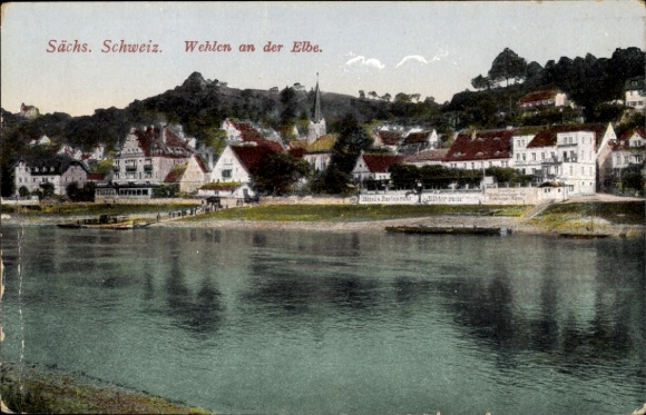 Ak Wehlen an der Elbe Sächsische Schweiz, Sächs. Schweiz, malerische Häuser am Elbufer, ruhige...