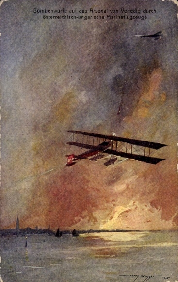 Artist PC Heusser, Harry, Austrian-Hungarian naval aircraft, Lohner, bombing of the Venice Arsenal