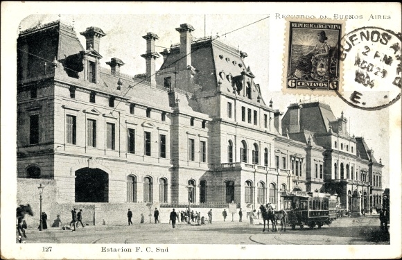 Briefkaart Buenos aires Argentinië, Estacion Ferro Carril Sud
