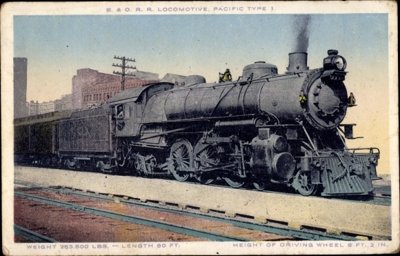 Ak B & ORR Baltimore en Ohio Spoorweglocomotief, Pacific Type 1