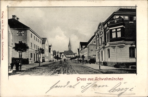 Postcard Schwabmünchen in Swabia, street scene
