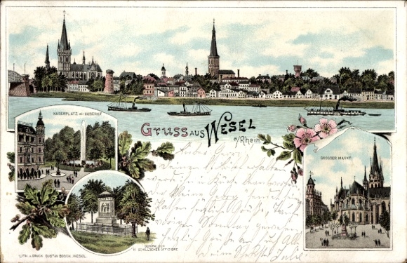 Chromo-Litho Wesel on the Lower Rhine, Kaiserplatz, Kaiserhof, Monument, Great Market
