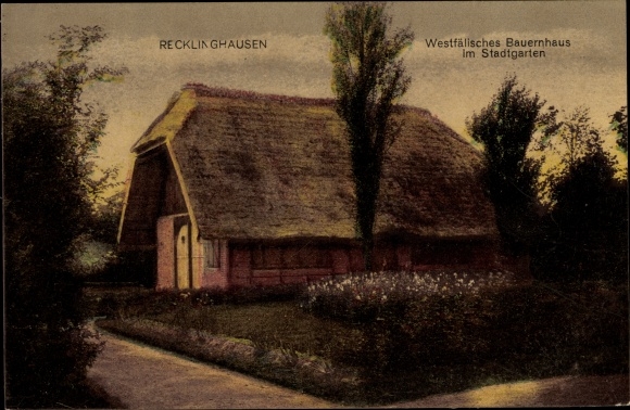 Postcard Recklinghausen, Westphalian farmhouse in the city garden