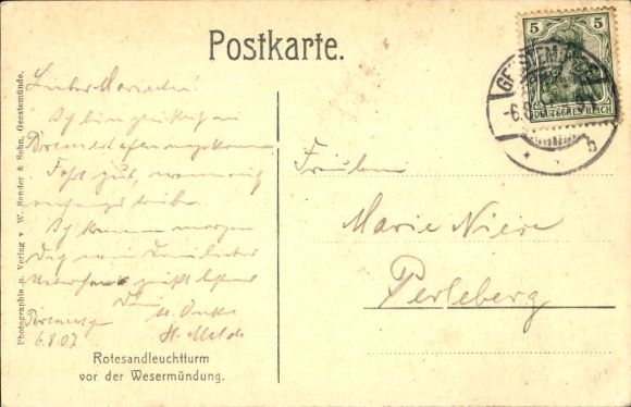 Postcard Butjadinge, Roter Sand lighthouse, Weser estuary