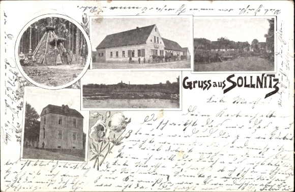Postcard Sollnitz Dessau in Saxony-Anhalt, partial views, guesthouse, charcoal burner
