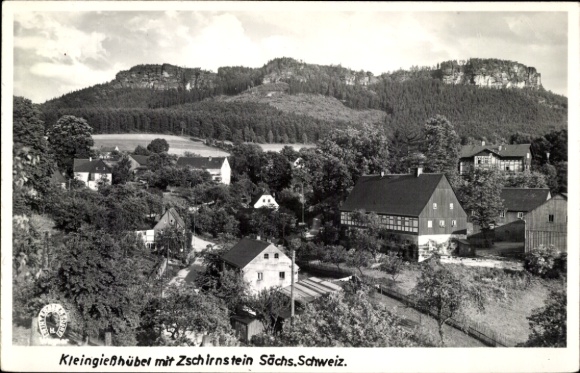 Postcard Kleingießhübel Reinhardtsdorf Schöna Saxon Switzerland, landscape with mountains, houses, trees...