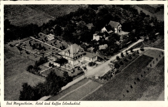 Postcard Bad Mergentheim in Tauberfranken, aerial photograph, Hotel and Café Eckenbachtal