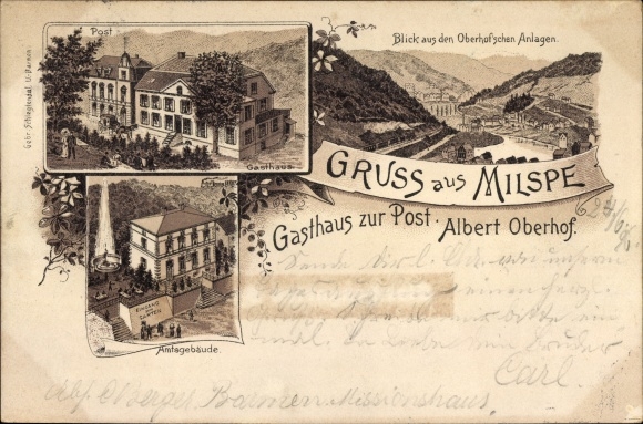 Voorloper Litho Milspe Ennepetal in het Ruhrgebied, Inn zur Post, officieel gebouw, panorama