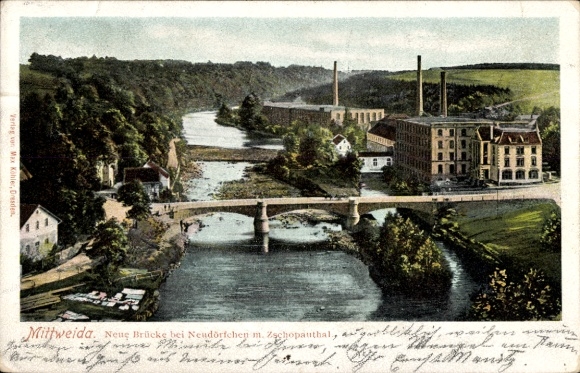 Ak Mittweida in Sachsen, Hafen, Neue Brücke, Fluss, Fabriken, Landschaft, Sachsen