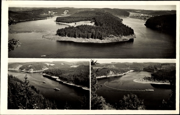 Postcard Schönbrunn Ebersdorf Thuringia, reservoir Saaletalsperre, Heinrichstein, Luchsloch, Blaupunkt