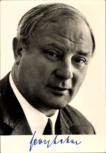 Postcard politician Georg Leber, Federal Minister of Transport, SPD, autograph