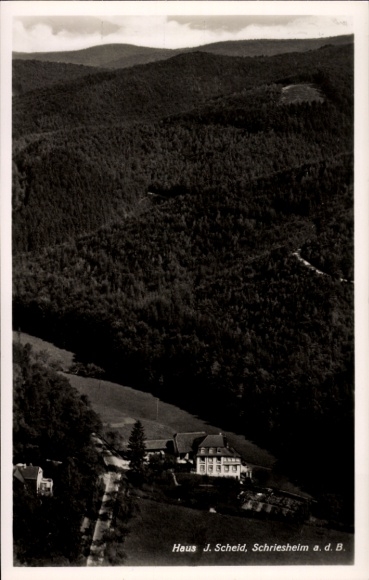 Ak Schriesheim an der Bergstraße, Haus J. Scheid, Fliegeraufnahme
