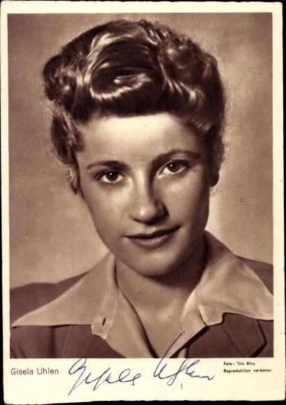 Postcard actress Gisela Uhlen, portrait, autograph