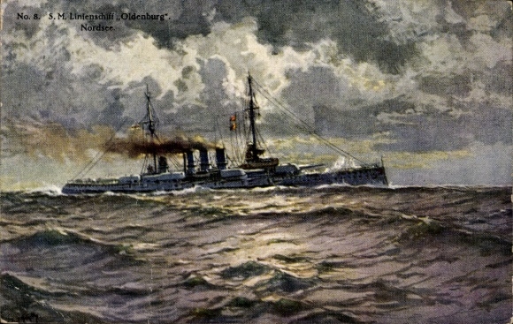 Kunstenaar Ak Bohrdt, Hans, Duits oorlogsschip, SMS Oldenburg, linieschip, Keizerlijke Marine