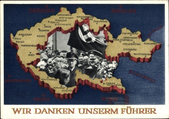 Postal stationery Postcard We thank our Führer, Sudetenland, Bohemia, Moravia, Hitler