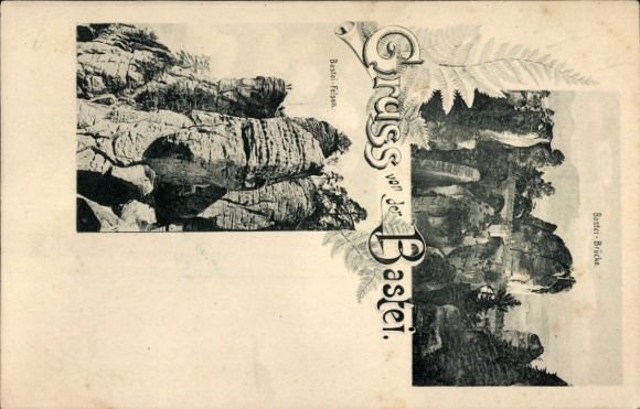 Ak Lohmen Sächsische Schweiz, Bastei, Bastei Brücke, Bastei Felsen, Gruss von, schwarz-weiß