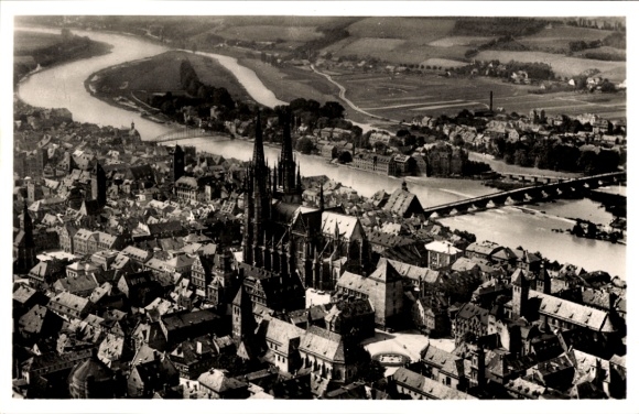 Postcard Regensburg on the Danube Upper Palatinate, aerial photograph