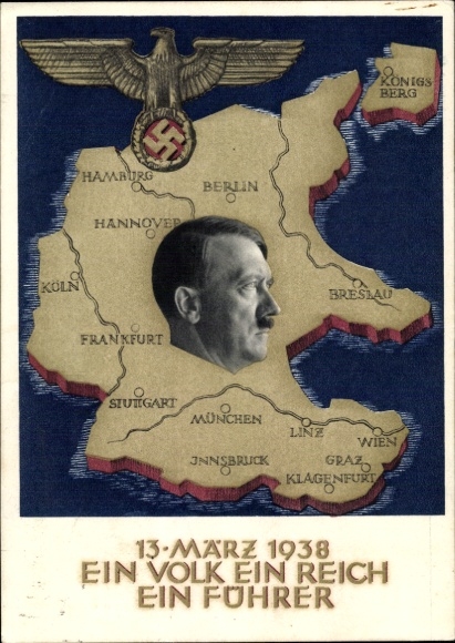 Postal stationery Postcard Klein, One People, One Reich, One Leader, Anschluss of Austria 1938, Greater Germany