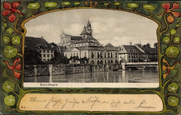 Passepartout Postcard Solothurn city Switzerland, general view, bridge