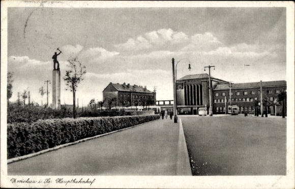 Postcard Zwickau in Saxony, main station