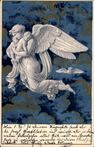 PC Lauenburg an der Elbe, angel with child on blue background