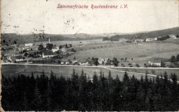 Ak Rautenkranz in het Vogtland, zomerresort, landelijk landschap, enkele gebouwen