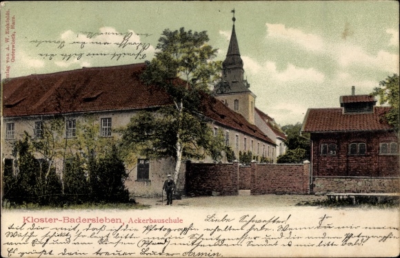 Postcard Badersleben Huy am Harz, farming school, monastery