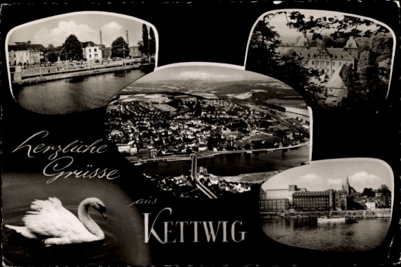 Passepartout Ak Kettwig Essen im Ruhrgebiet, Schloss Hugenpoet, Schwan, Gesamtansicht