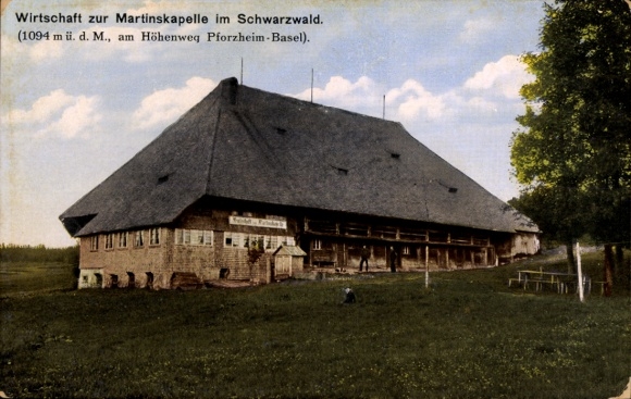 Postcard Pforzheim in the Black Forest, Inn at the Martinskapelle, Pforzheim-Basel High Trail