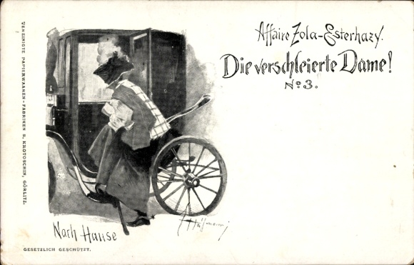 Judaica Artists Postcard Dreyfuss Affair, Émile Zola, Esterhazy, The Veiled Lady, Home
