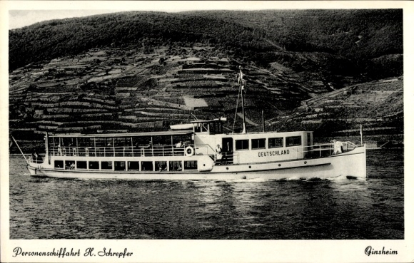 Postcard passenger ship MS Deutschland, passenger shipping H. Schrepfer, Ginsheim